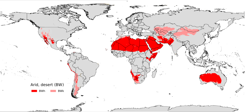 Regions with desert climate. Source: wiki commons