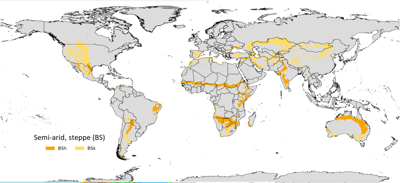 Semi-arid, steppe climate map