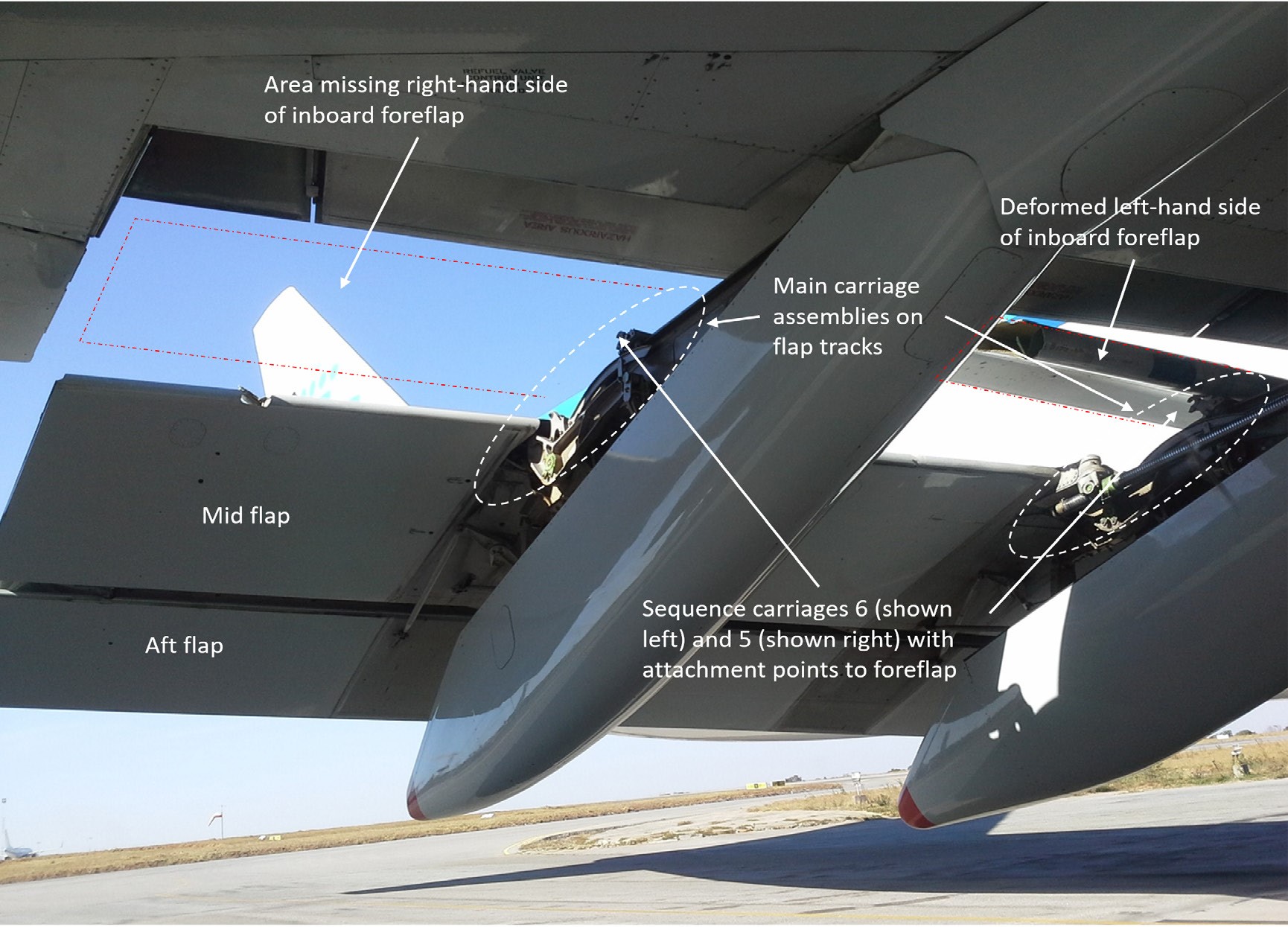 B744 vicinity Harare 2019 missing flap section