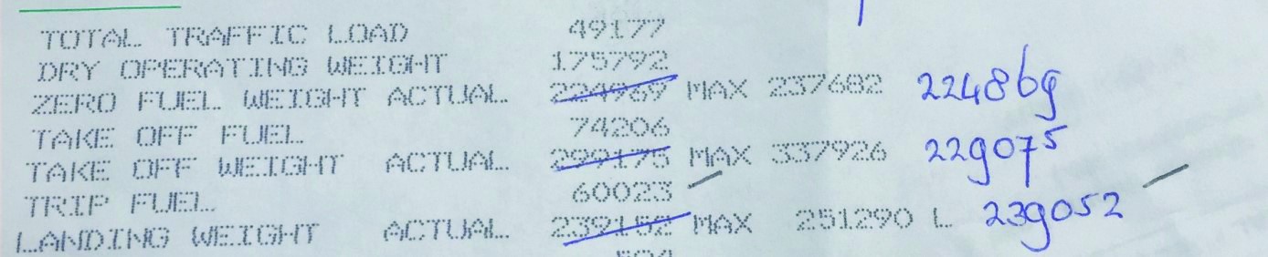 B773 Amsterdam 2017 load sheet