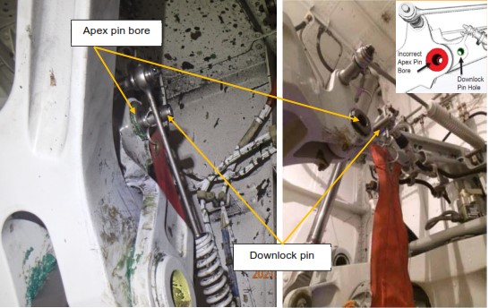 B788 LHR 2021 NLG downlock pin