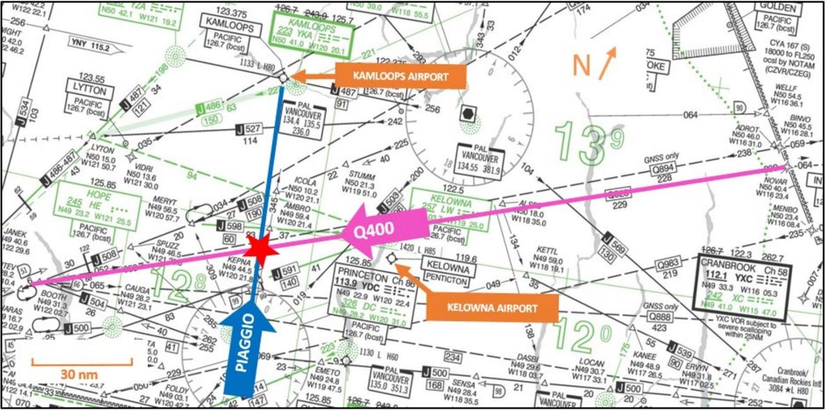 The tracks of the two aircraft involved superimposed on the low level chart
