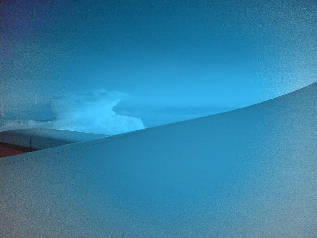 thunderstorm cell penetrating the stratosphere